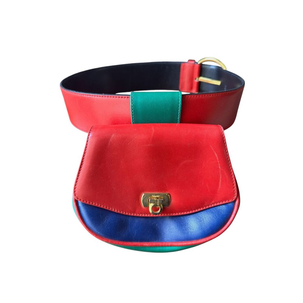 SALVATORE FERRAGAMO Gancini Leather Colorblock Belt Bag VINTAGE - Picture 2 of 6